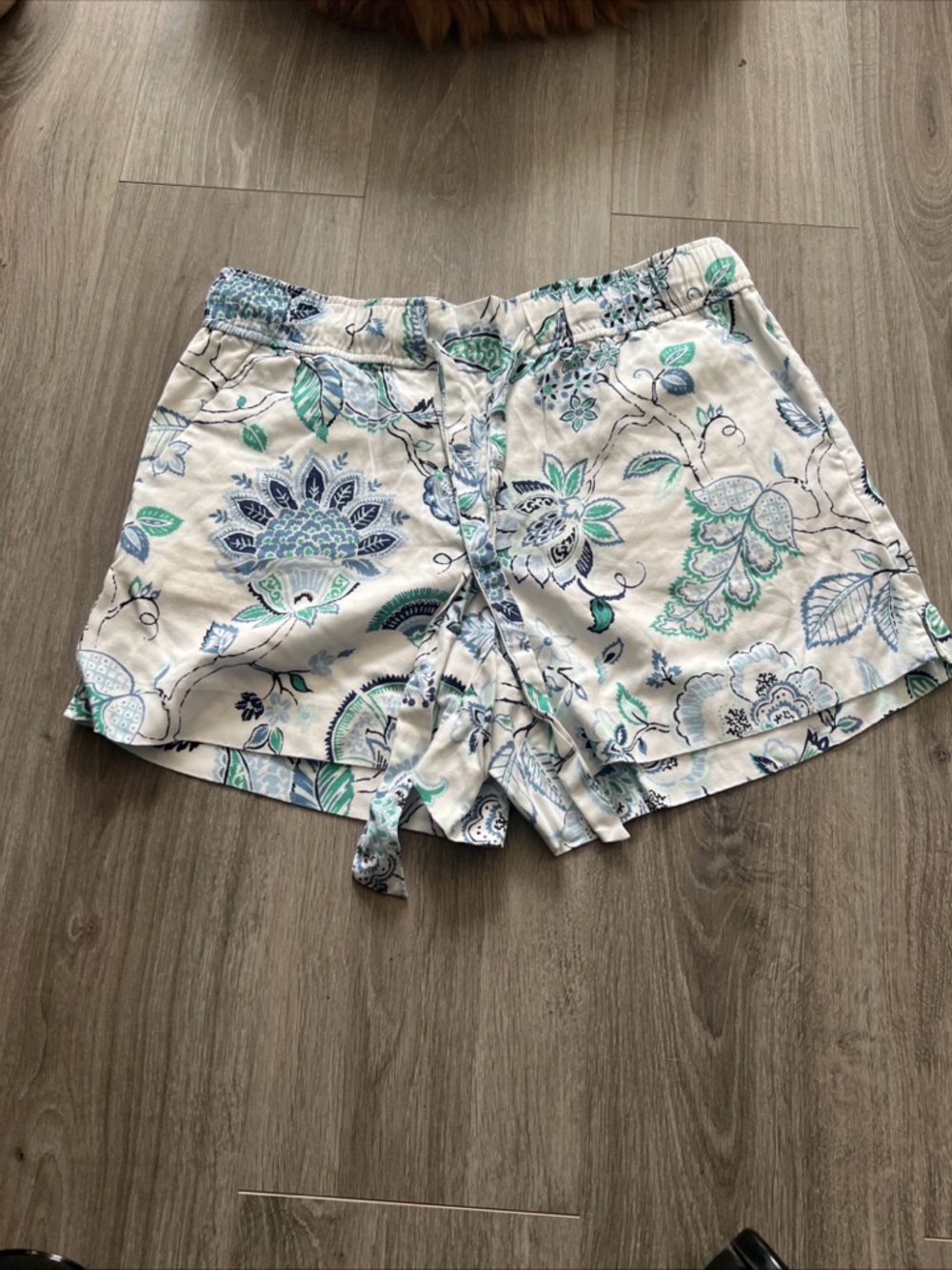 LOFT White Floral High-Waist Drawstring Shorts